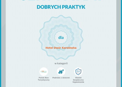 certyfikat hotel dwór Karolówka